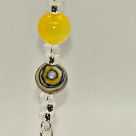 Yellow bead with swirls and dragon claw charm with faux pearl, Dangle Earrings - Picture 6 of 7